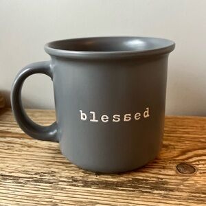 Hazel & Co. Blessed Coffee Mug gray typewriter font